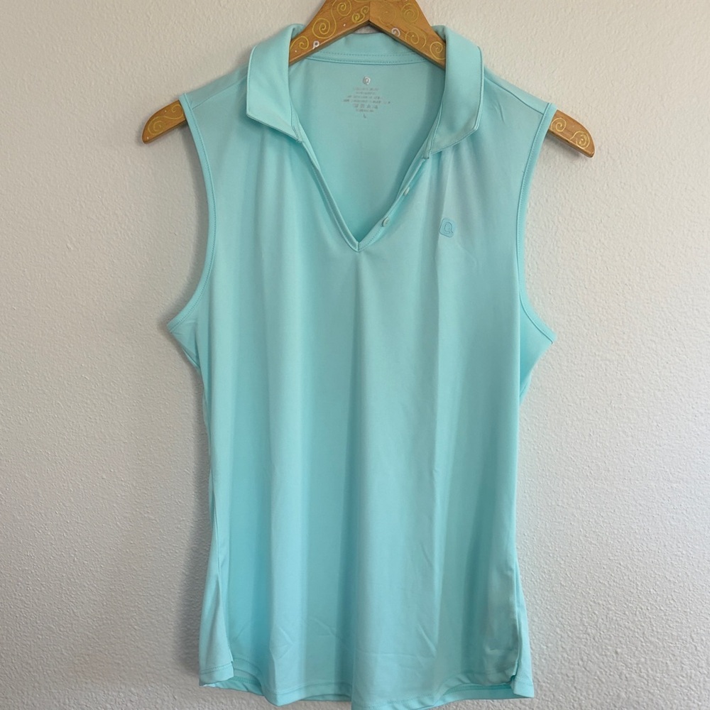 Sleeveless V-Neck Polo Top in Light Aqua
